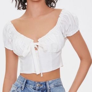 White ruffle trim crop top